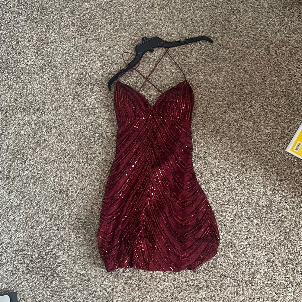 B Darlin Red Sequin Ruched Mini Dress